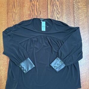 Ann Taylor 3/4 sleeve black tunic with leather cuff NWT women’s shirt